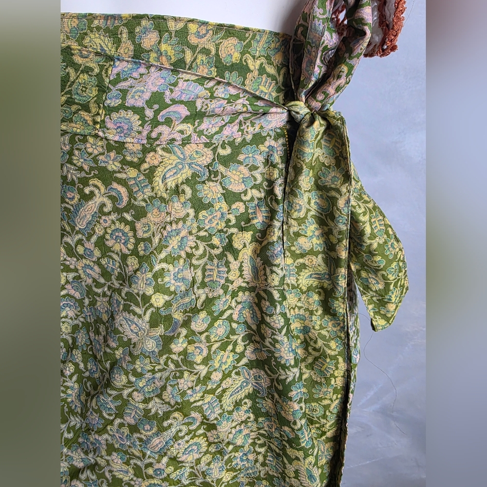 Patchwork Reversible Silk Blend Wrap Skirt Womens… - image 7